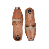 Tan Embroidered Pure Leather Punjabi Jutti