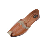 Tan Embroidered Pure Leather Punjabi Jutti