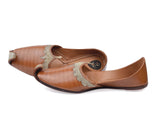 Tan Embroidered Pure Leather Punjabi Jutti