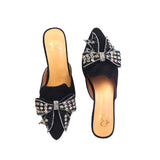 Multi beads Bow Black Heels Mule