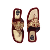 Gold & Red Embroidered Flats