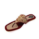 Gold & Red Embroidered Flats