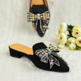 Multi beads Bow Black Heels Mule