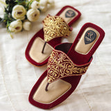 Gold & Red Embroidered Flats