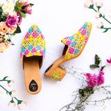 Multi Beads Handcrafted Block Heels Mule