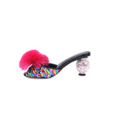 Pom Poms Shiny Heel Slippers