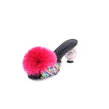 Pom Poms Shiny Heel Slippers